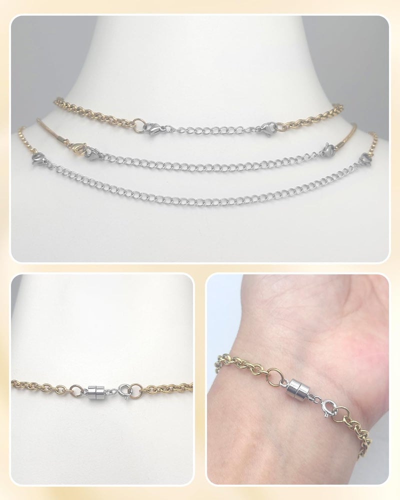 MKCYD Necklace Extender and Magnetic Necklace Clasp, Magnetic Clasps for Bracelet Extenders Sliver Chain Extension for Jewelry Repair Kit - Image 4